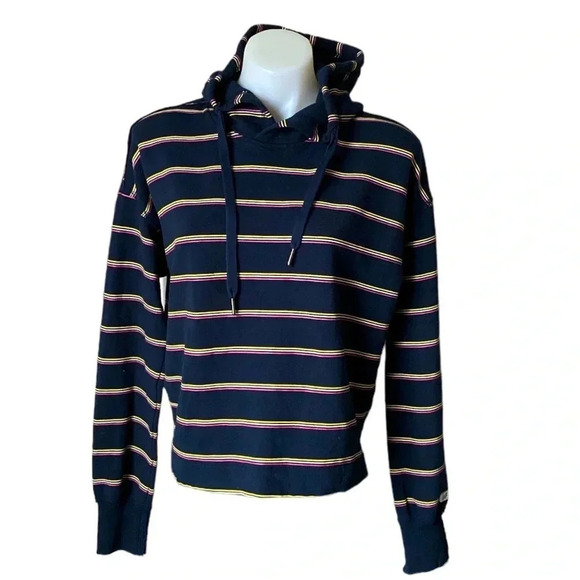 ABERCROMBIE & FITCH | Cotton Blend Navy Striped Sweatshirt Hoodie Size S - Picture 1 of 9